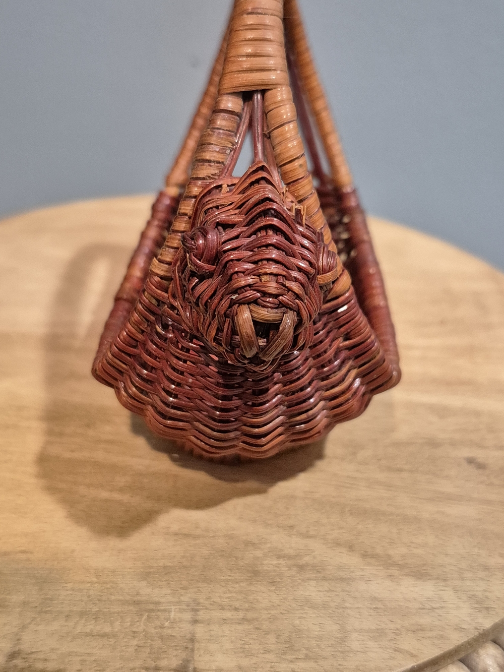 Small Vintage Woven Wicker Bunny Basket – Petite Rattan Easter Rabbit Decor - Picture 6 of 11